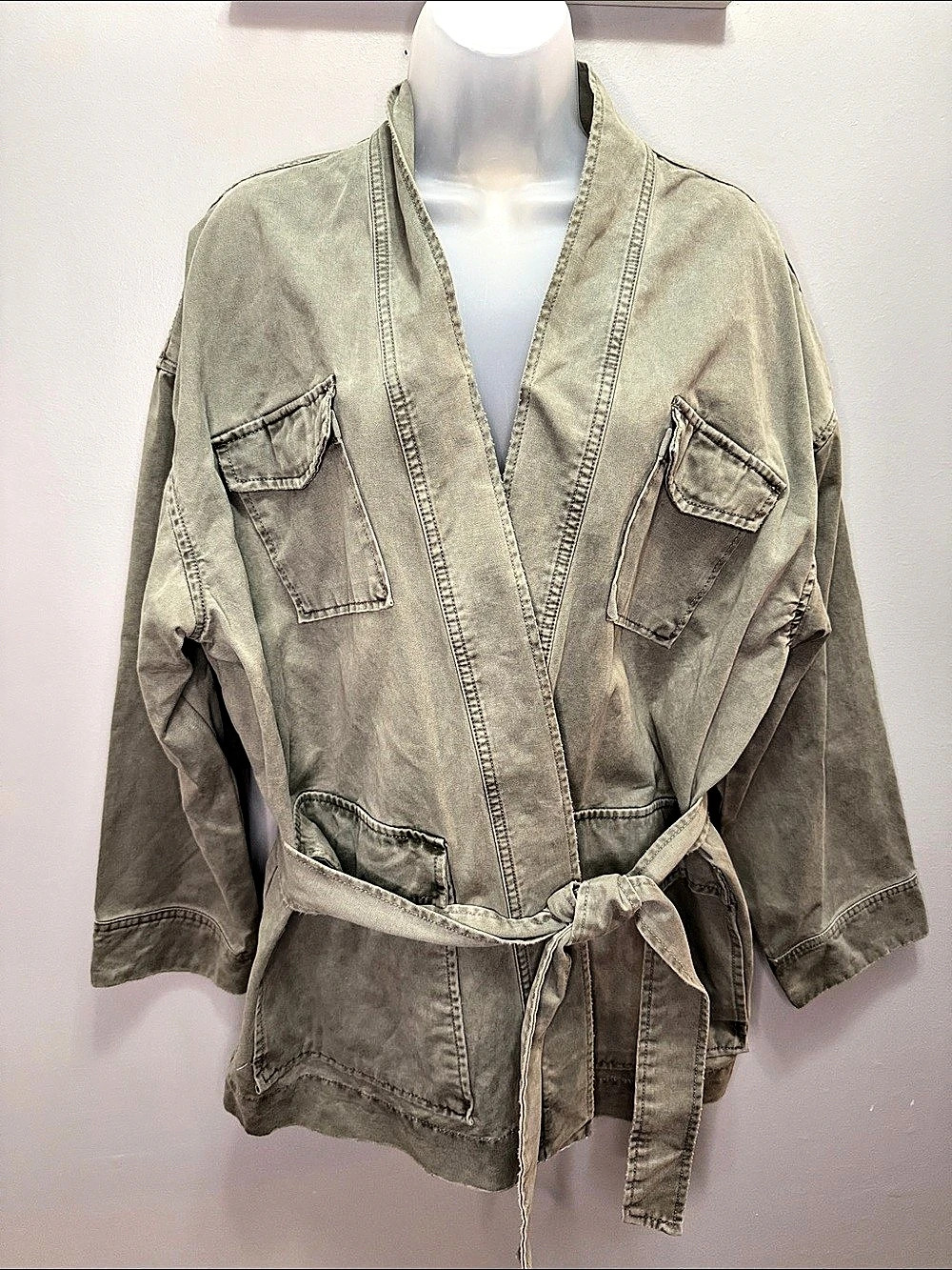 NWT La Vie Rebecca Taylor Twill Belted Jacket in Green Size Large